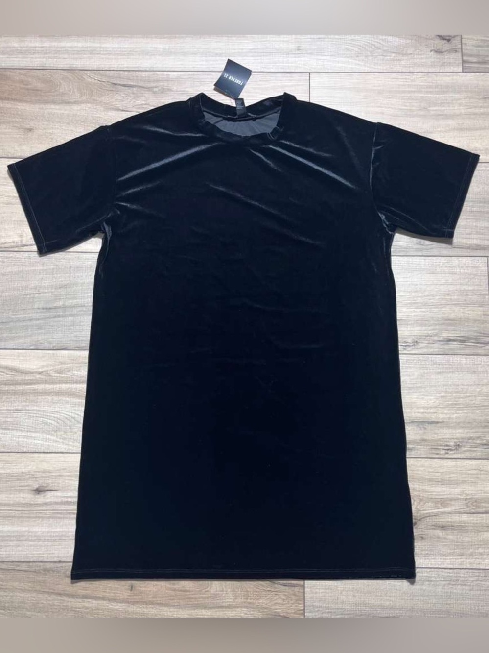 Forever 21 Women Velvet Short Sleeve‎ Shirt Dress Size Large Black